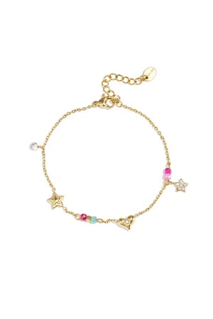 Bedelarmband met hart, ster, steentjes en kraaltjes