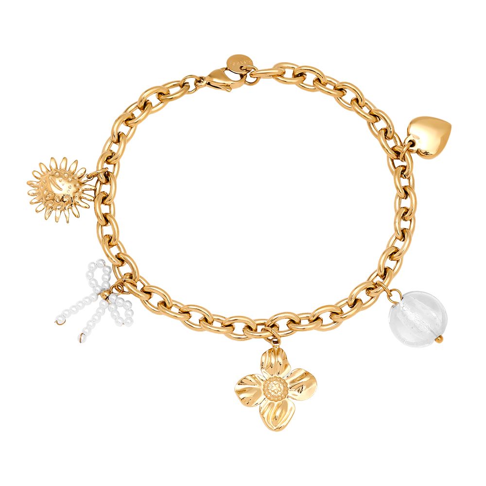 17cm bloem, strik en parel hanger roestvrij stalen armband