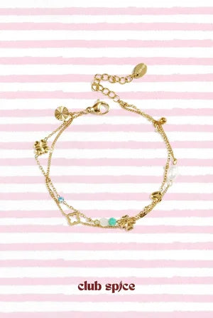 Armband met klaver, kraaltjes en steentjes