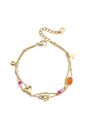 Bubbele armband met variërend hangers, kralen en steentjes