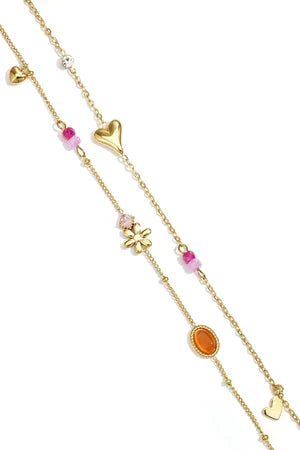 Bubbele armband met variërend hangers, kralen en steentjes